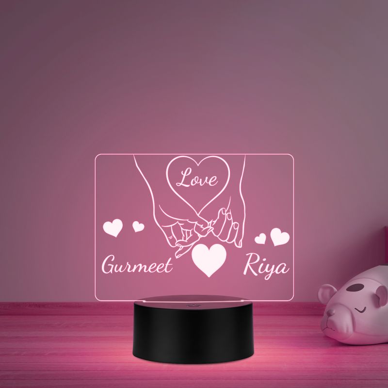 Couple Holding Hand Custom with Name Night Lamp with Automatic Color Changing Light Anniversary & Birthday Gifts for Couples